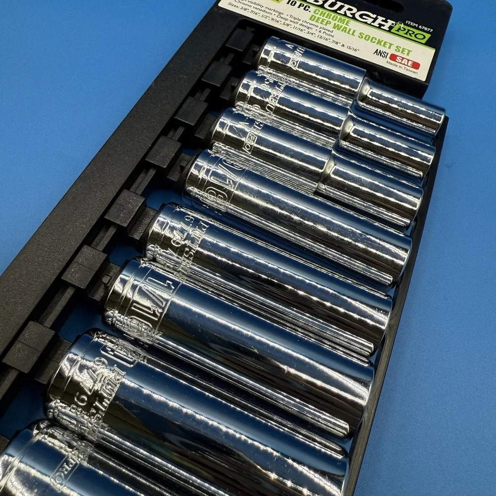 PITTSBURGH 67877-‎ 10 Pc 1/2 in. Drive SAE High Visibility Deep Socket